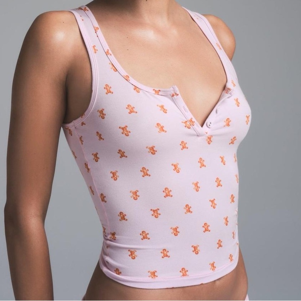 SKIMS Lilac Pajama Top with Gingerbread Print